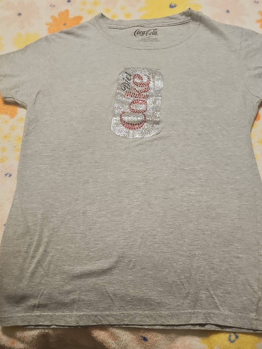 Coca Cola Light Gray Kids Short Sleeve Tee with Glitter Can Graphic